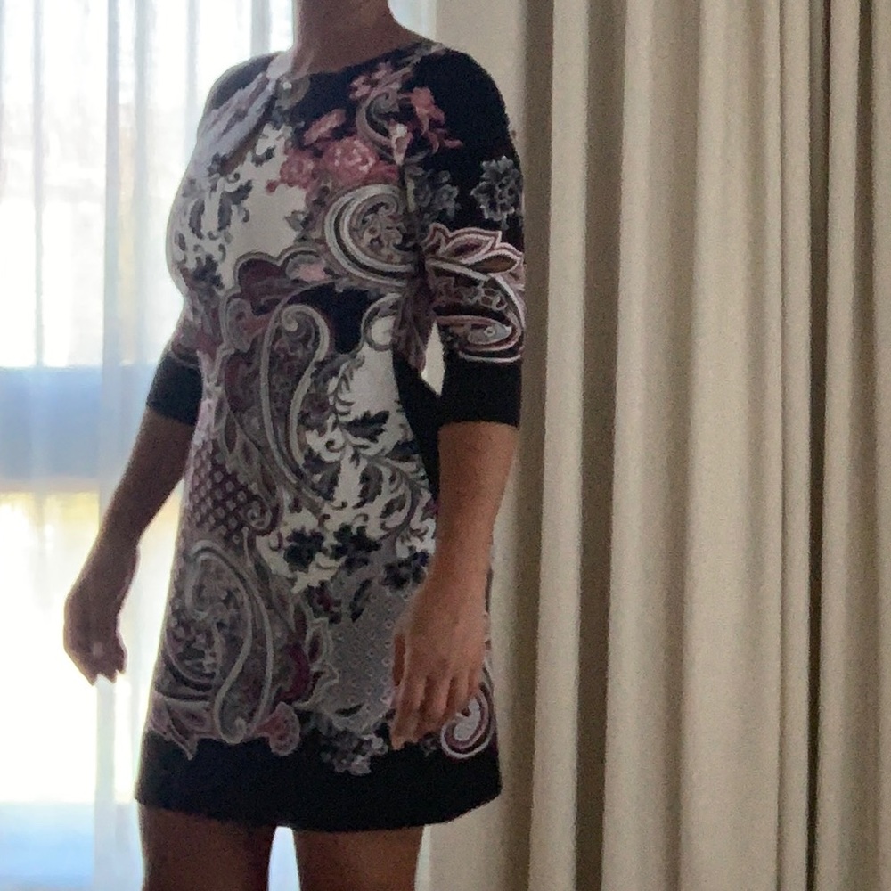 Comfort & Eloquent Paisley-Print Knit Shift Holiday Dress xs stretch